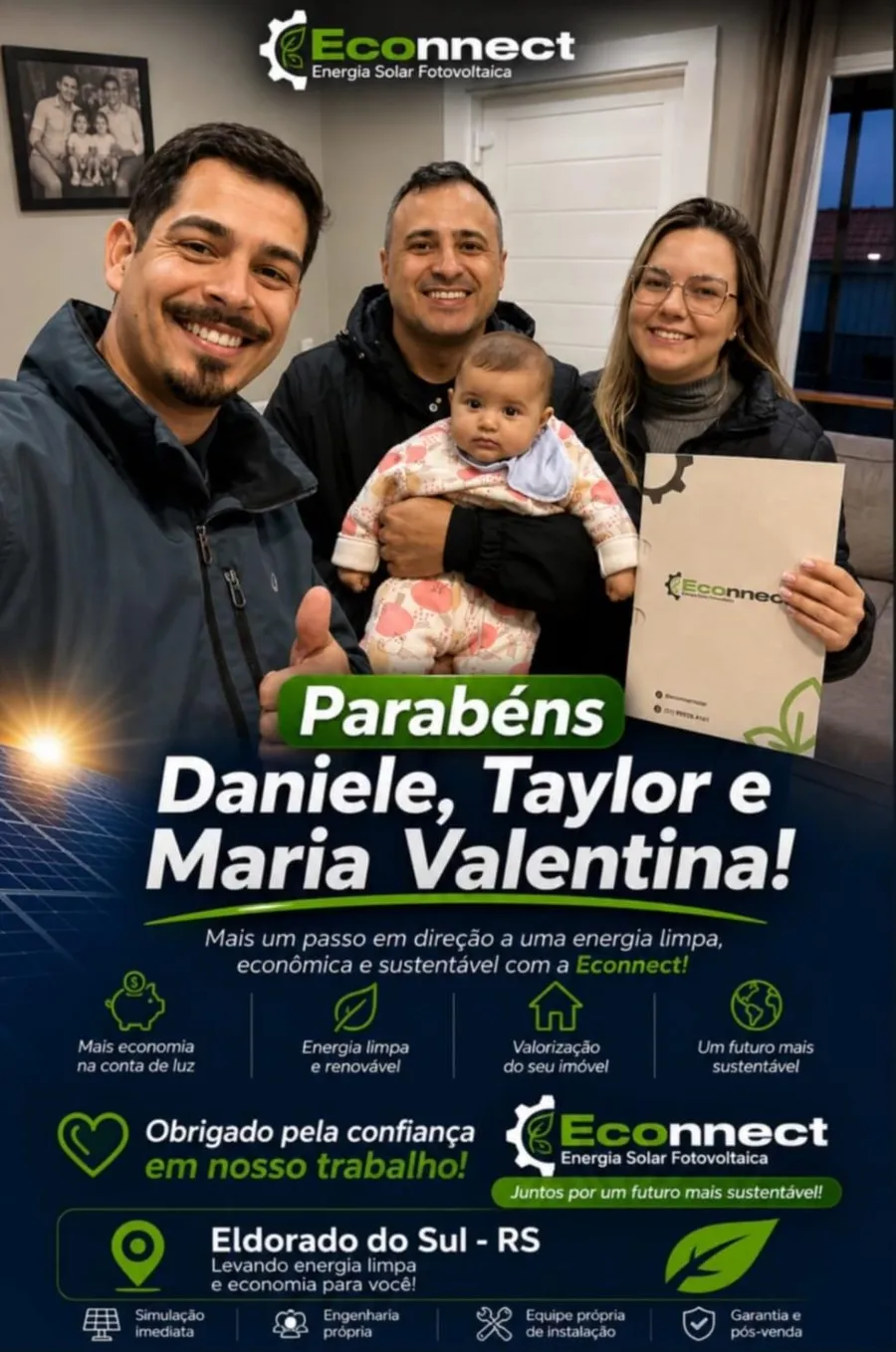Post de entrega: Parabéns, Daniele, Taylor e Maria Valentina! Eldorado do Sul, RS.